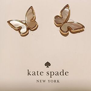 Kate Spade butterfly stud earrings, Mother of Pearl & gold, All a Flutter NIB!